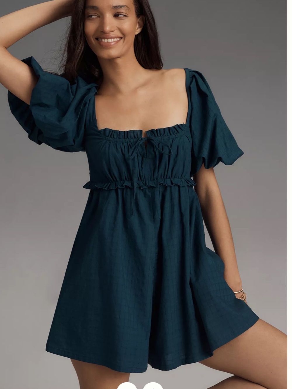 Anthropologie Pilcro Puff-Sleeve Babydoll Playsuit Size Large Teal
